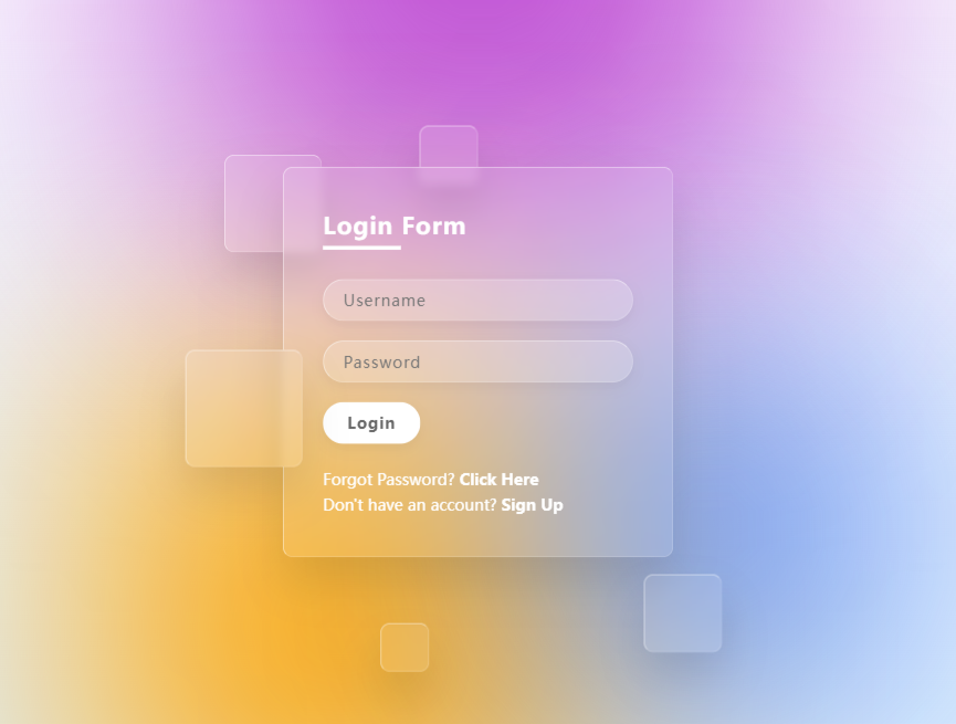 登录表单页面html，玻璃拟态设计素材
