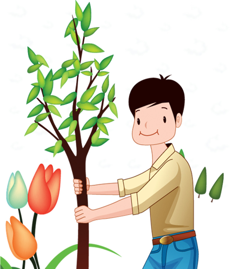 小哥哥扶树苗植树节