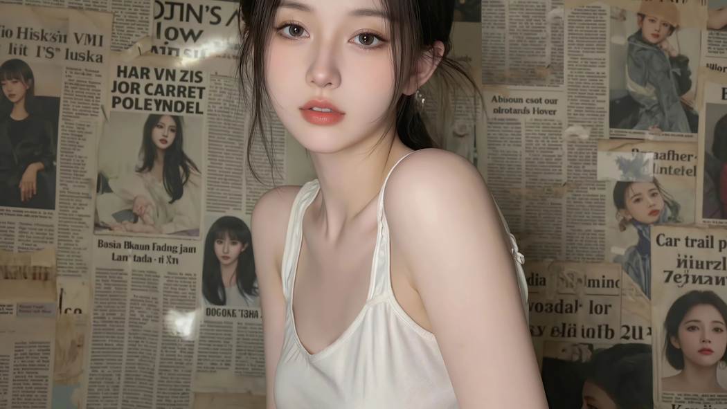 报纸墙 可爱漂亮养眼美女 4k壁纸 3840x2160