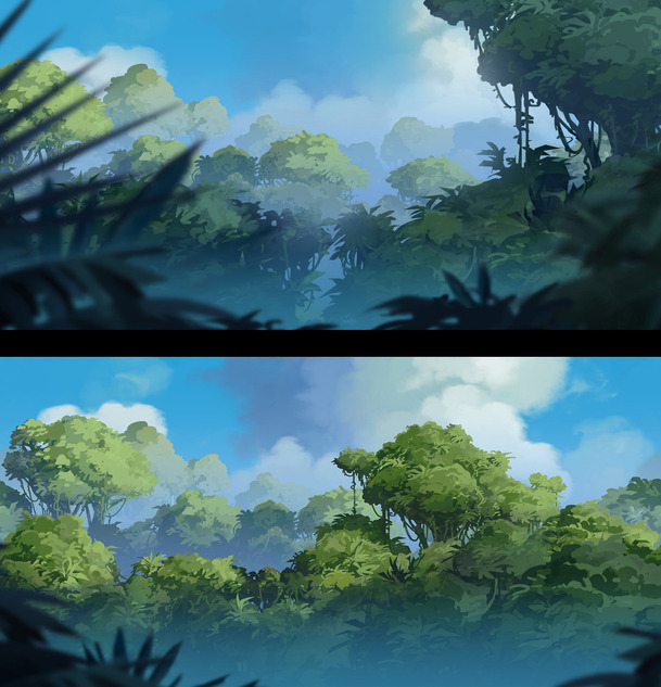手绘绿色美景插画