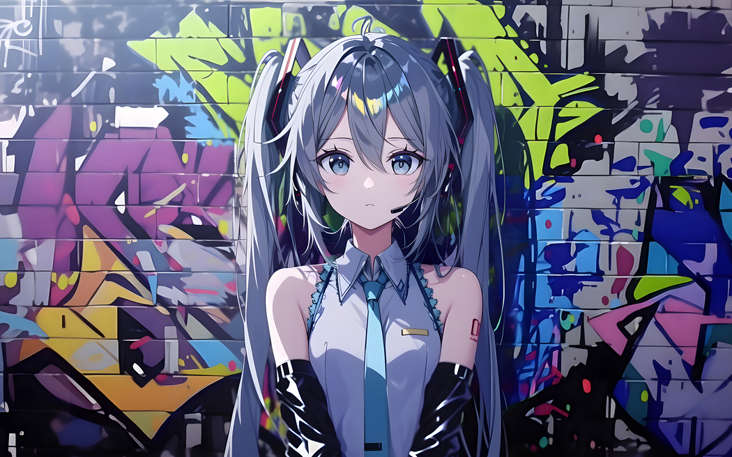 初音未来涂鸦墙4k分辨率电脑壁纸3840x2400