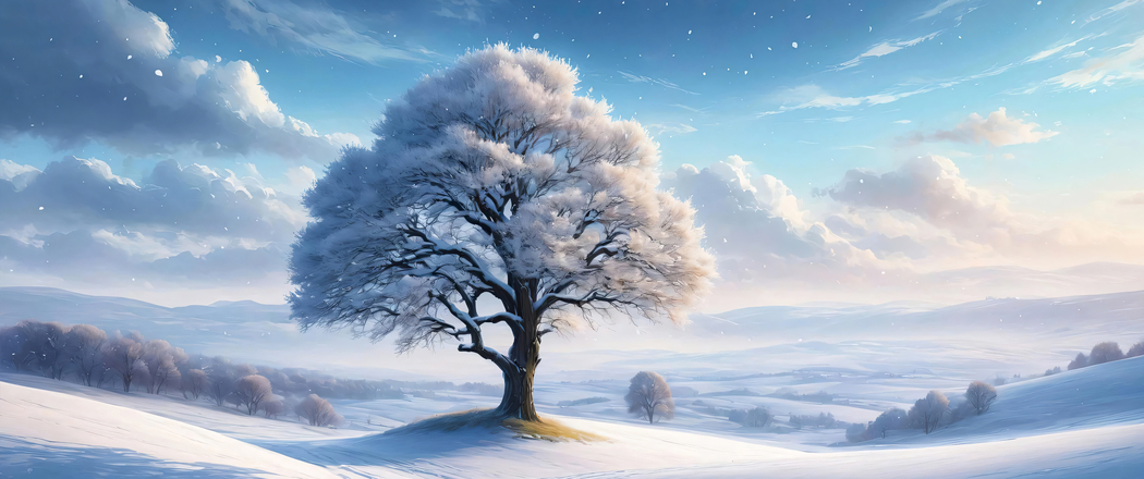 冬天雪景树3440x1440带鱼屏壁纸