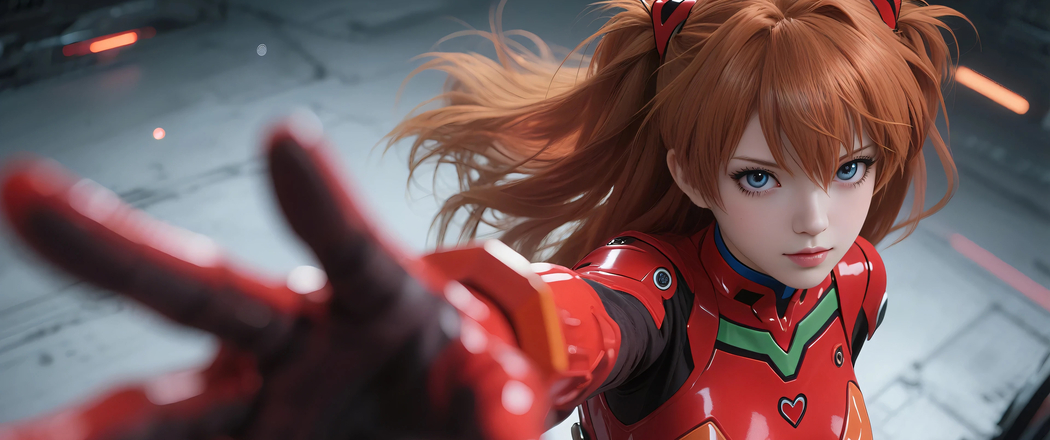 明日香 红色机械服 伸出五指 3440x1440带鱼屏壁纸