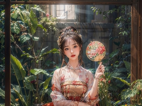红色裙子古风美女 扇子 4K手机壁纸2400x3840