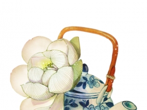 手绘青花瓷水彩茶壶
