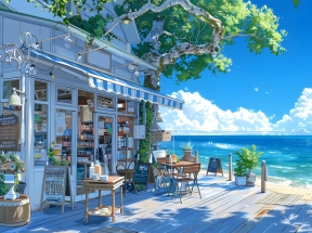 夏天海边小店风景 4K壁纸 3840x2160