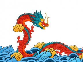 国潮风龙出海中国龙浪花海浪