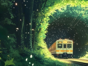 森林列车风景3440x1440带鱼屏壁纸