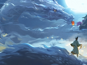 苍龙抱月 神话 国风 龙 3440x1440带鱼屏壁纸