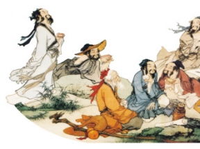 手绘古代诗人饮酒对诗
