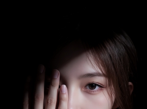 光影美女 手遮脸半遮面  暗黑背景 4k手机壁纸竖屏