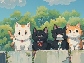 树林可爱猫咪3440x1440带鱼屏壁纸